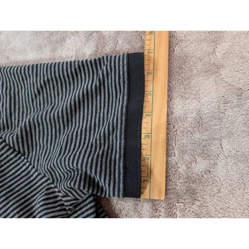 Banana Republic Mens Polo Shirt Large Black Grey Striped Short Sleeve Cotton L/G